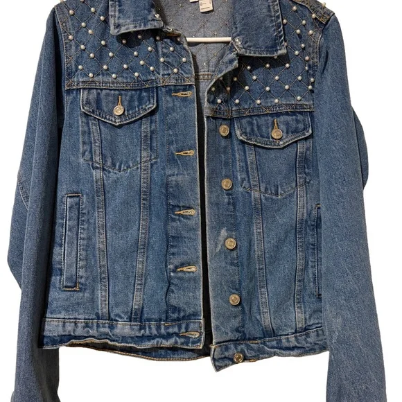 MUDD Denim Studded Women's Jacket Like New Juniors Size M - Picture 2 of 5